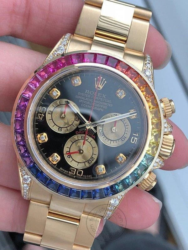 Multi Color Chronograph Men's Watch With Dual Tone Stainless Steel Strap & Diamond Case, Rainbow Color
