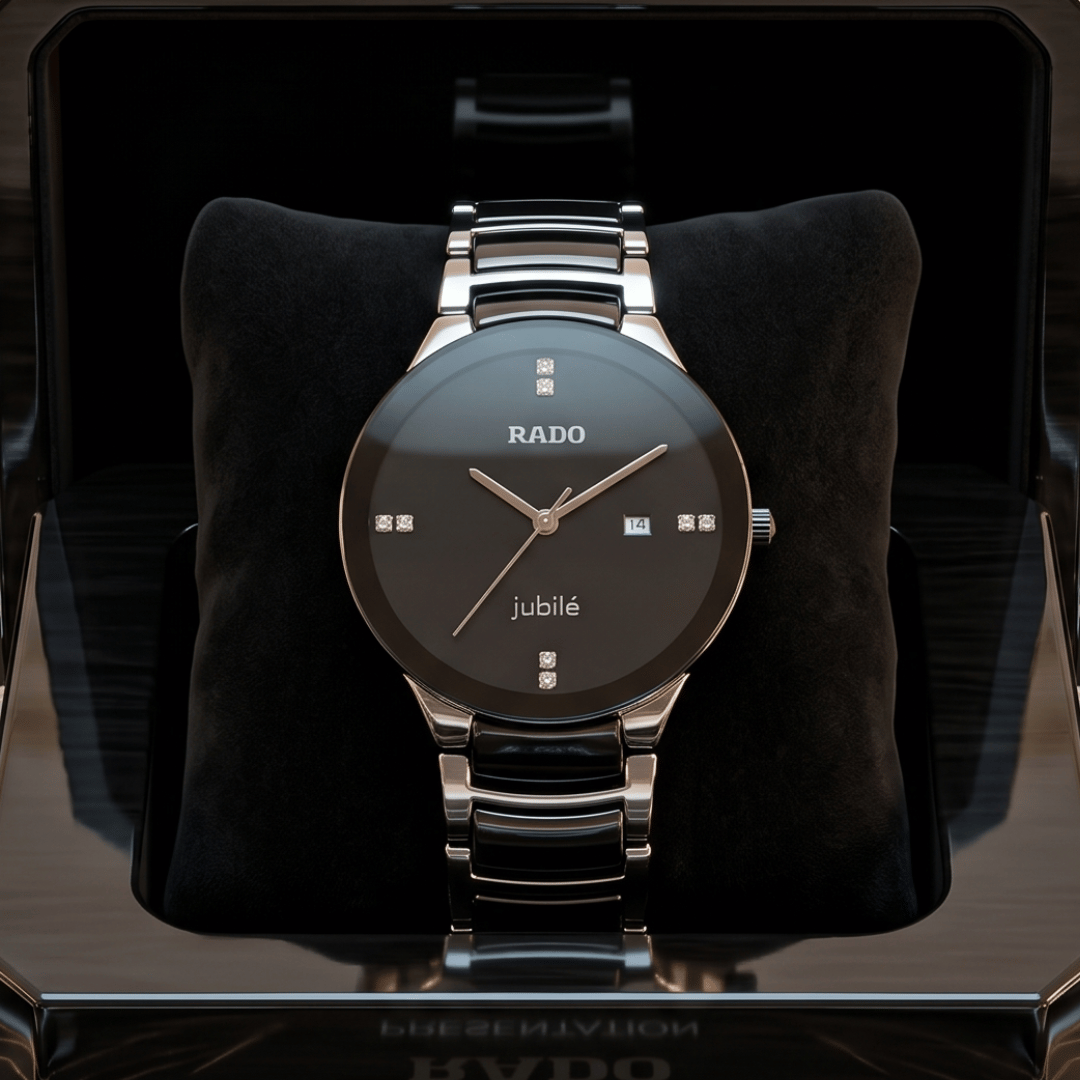 Rad0 Centrix Jubilé Black Dial Two-Tone Watch for Men