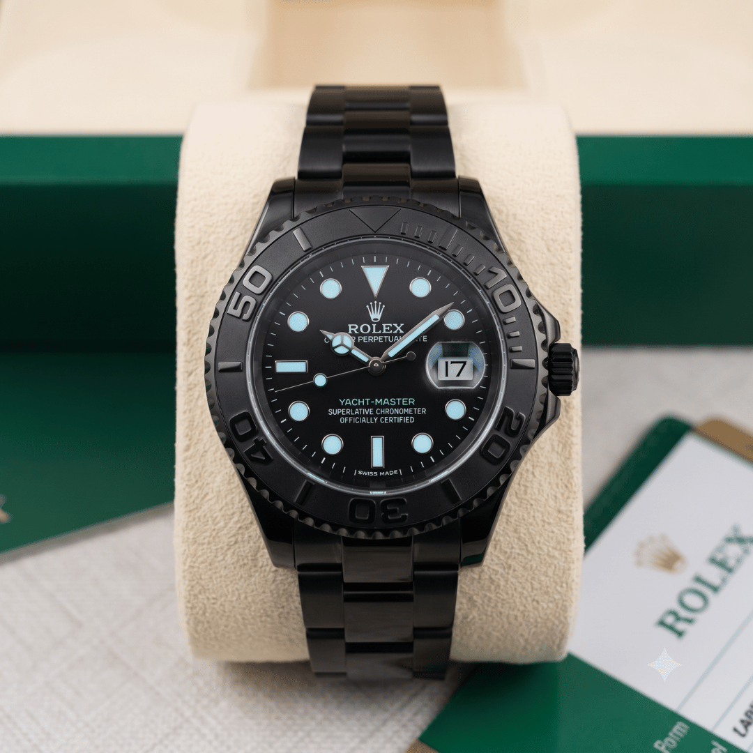 R0lex Yacht-Master Black Dial Automatic Watch for Men – Full Black Stainless Steel