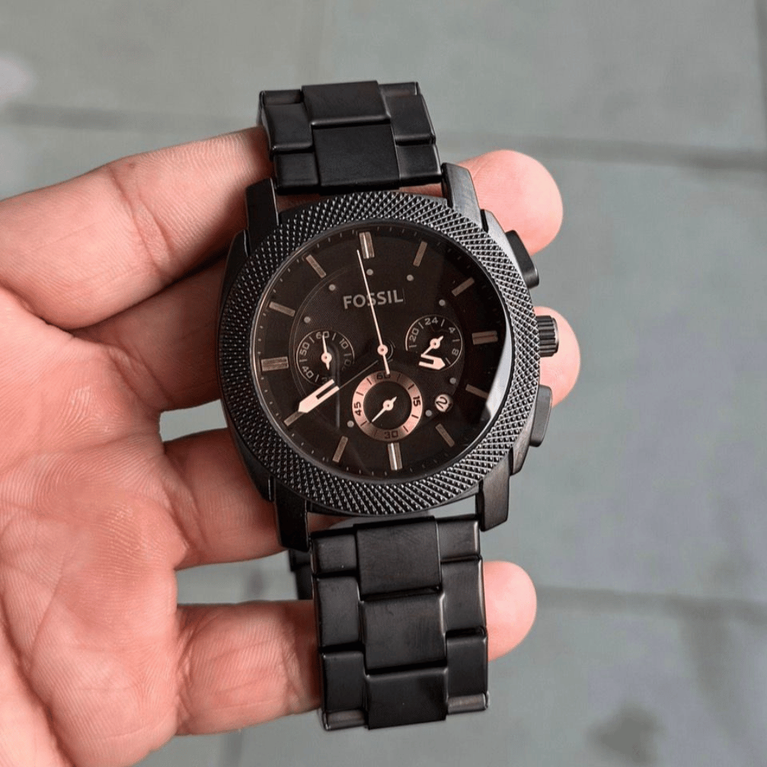 F0ssil Machine FS4682 Black Dial Chronograph Watch for Men – Black Stainless Steel