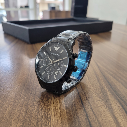 Empori0 Arma-ni Black Dial Stainless Steel Copy Watch
