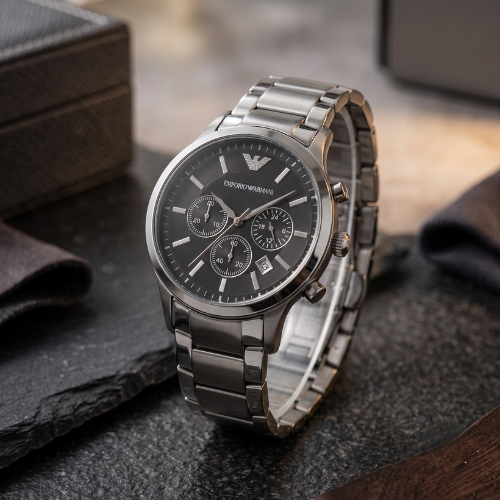 Empori0 Arma-ni AR2434 Black Dial Chronograph Copy Watch for Men