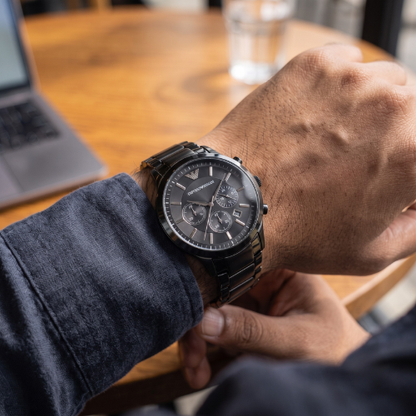 Empori0 Arma-ni Black Dial Stainless Steel Copy Watch