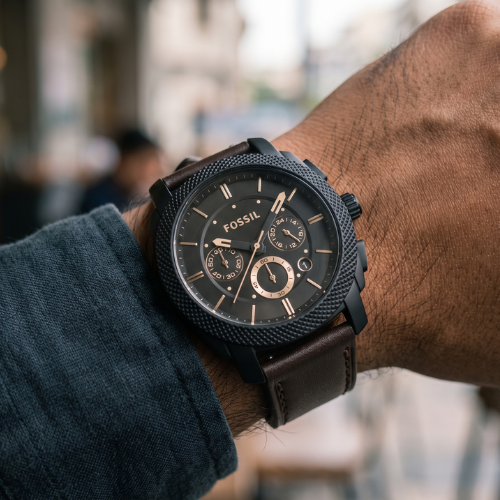 F0ssil Machine FS4656 Black Dial Chronograph Copy Watch for Men – Brown Leather Strap