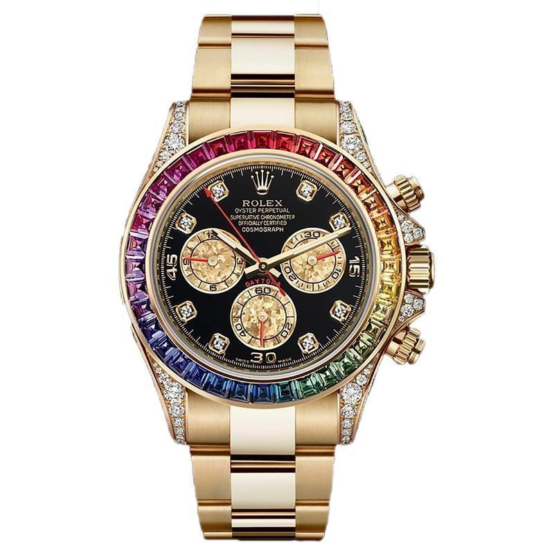 Multi Color Chronograph Men's Watch With Dual Tone Stainless Steel Strap & Diamond Case, Rainbow Color