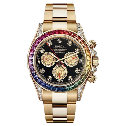 Multi Color Chronograph Men's Watch With Dual Tone Stainless Steel Strap & Diamond Case, Rainbow Color