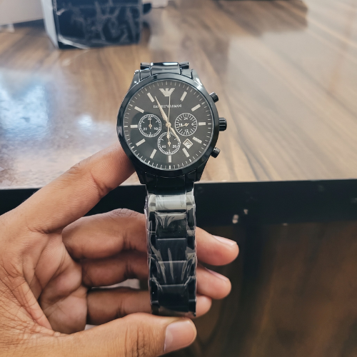 Empori0 Arma-ni Black Dial Stainless Steel Copy Watch