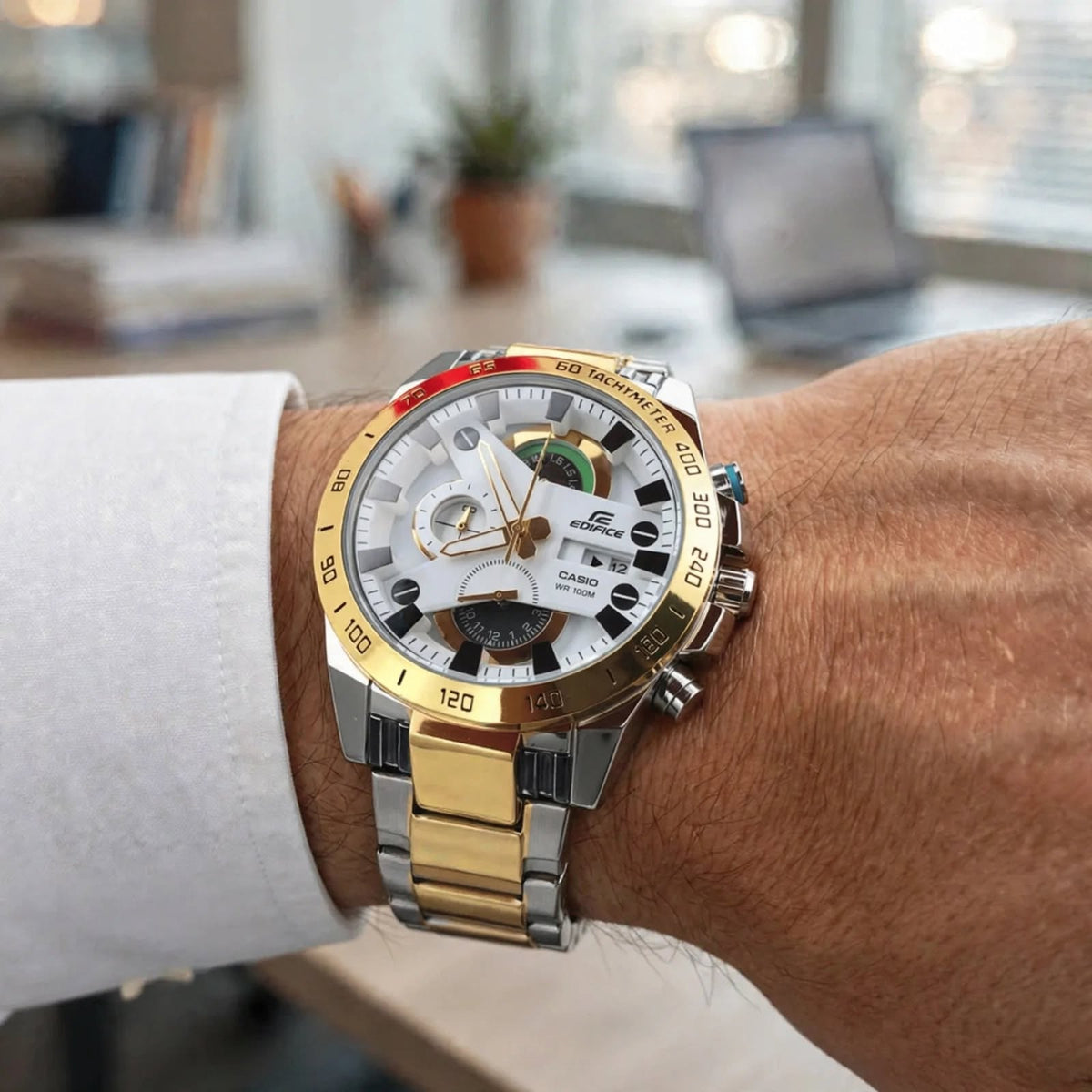 Casi0 Edifice EFR-540GS Silver & Gold Chronograph Watch for Men