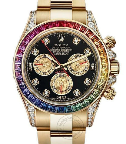 Multi Color Chronograph Men's Watch With Dual Tone Stainless Steel Strap & Diamond Case, Rainbow Color