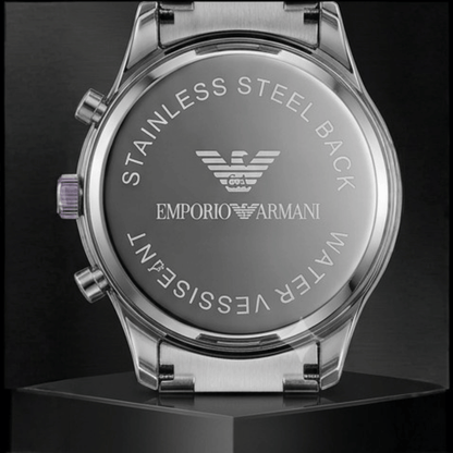 Empori0 Arma-ni Black Dial Stainless Steel Copy Watch