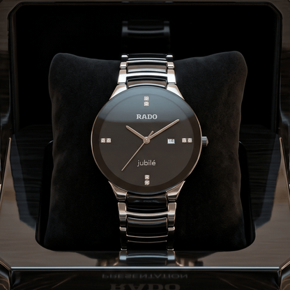 Rad0 Centrix Jubilé Black Dial Two-Tone Watch for Men