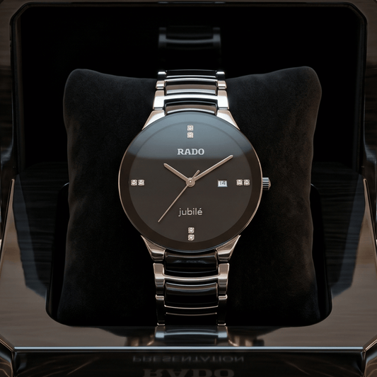 Rad0 Centrix Jubilé Black Dial Two-Tone Watch for Men