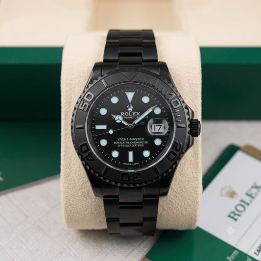 R0lex Yacht-Master Black Dial Automatic Watch for Men – Full Black Stainless Steel