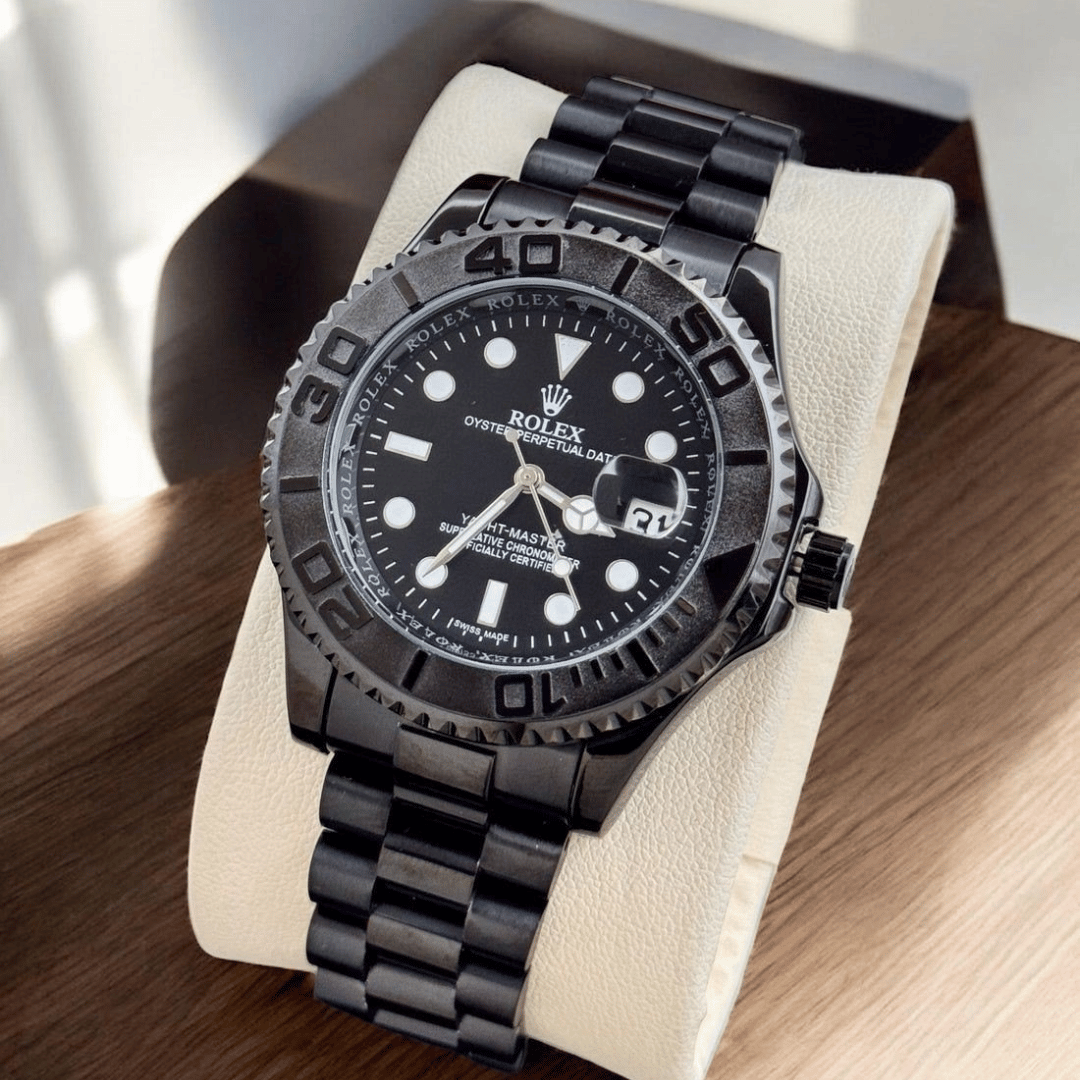 R0lex Yacht-Master Black Dial Automatic Watch for Men – Full Black Stainless Steel