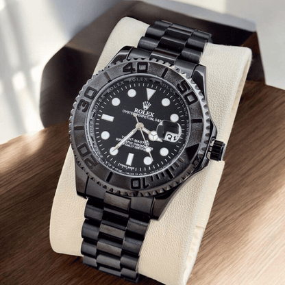 R0lex Yacht-Master Black Dial Automatic Watch for Men – Full Black Stainless Steel