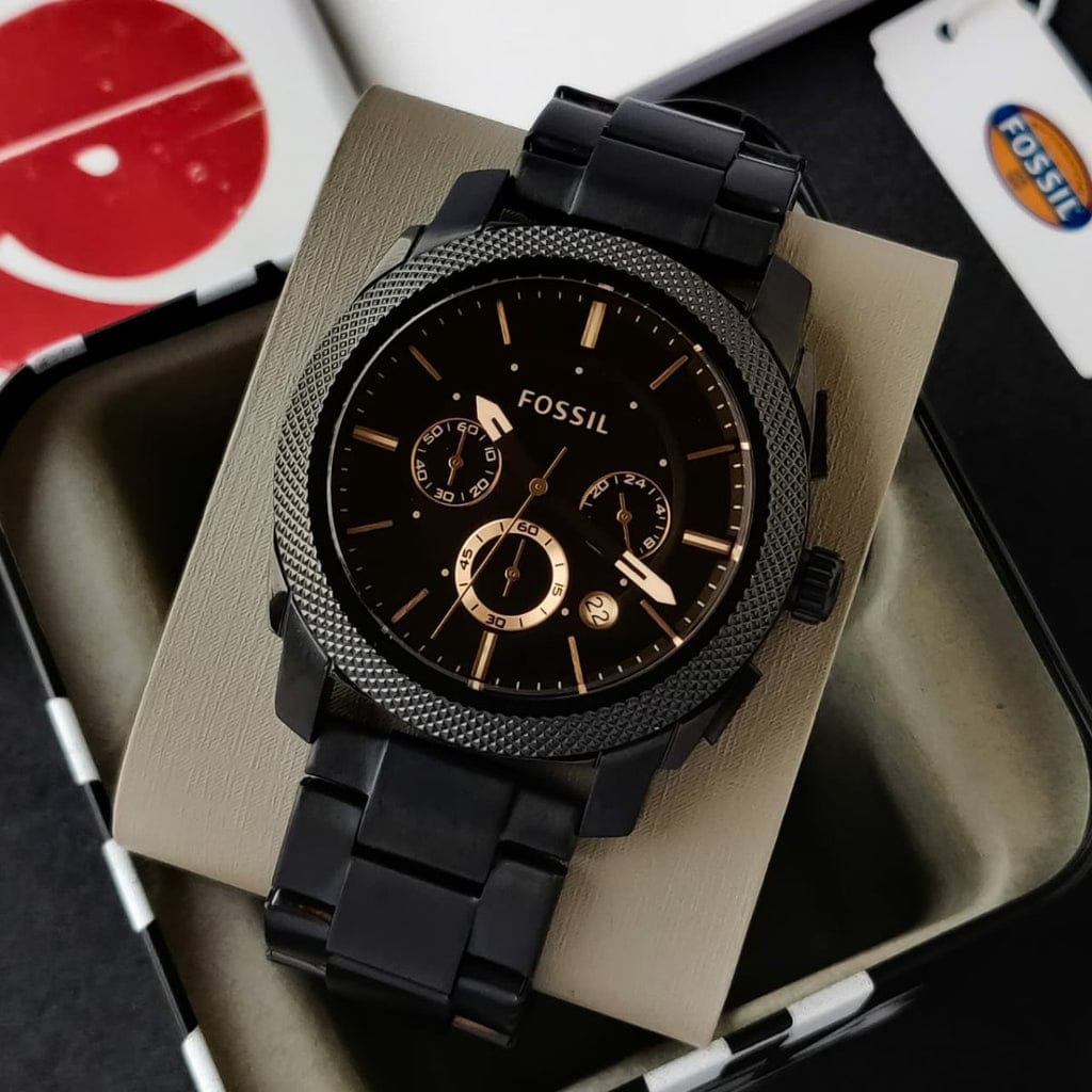 F0ssil Machine FS4682 Black Dial Chronograph Watch for Men – Black Stainless Steel