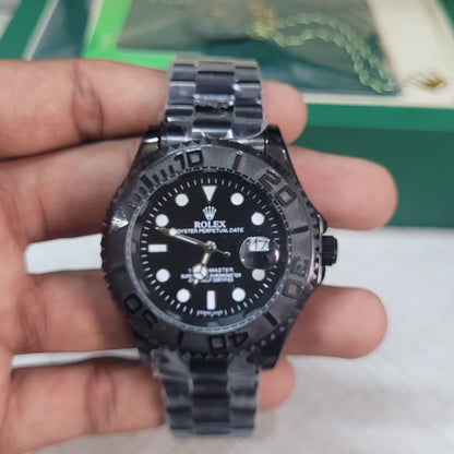 R0lex Yacht-Master Black Dial Automatic Watch for Men – Full Black Stainless Steel