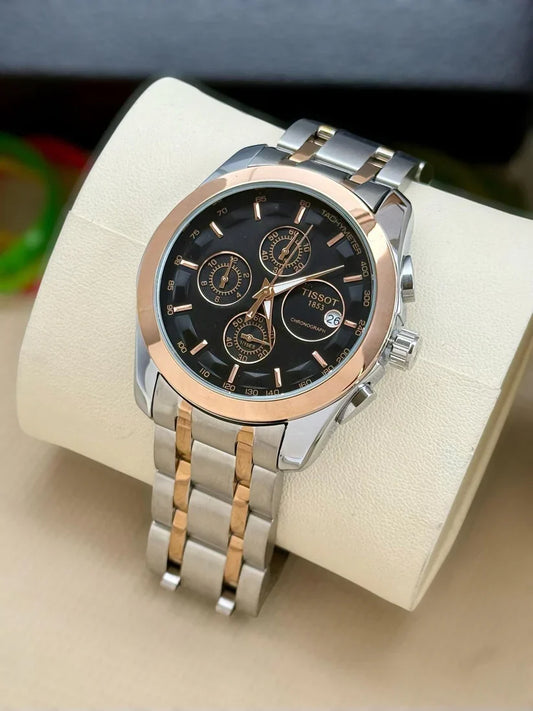 Tiss0t 1853 Black Dial with Rose Gold Bezel 7AA Premium Chronograph Watch for Men